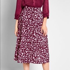 ModCloth Assorted Admirers Buttoned Midi Skirt Burgundy Leopard Print